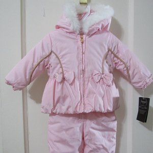 London Fog Pink Snowsuit w/Snowbib & Puffer, 12M Baby Toddler